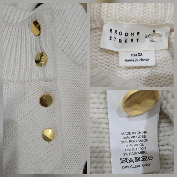 Kate Spade Broome St. Star Intarsia Mock Neck Sweater - Gold Buttons Size XS - Picture 9 of 9